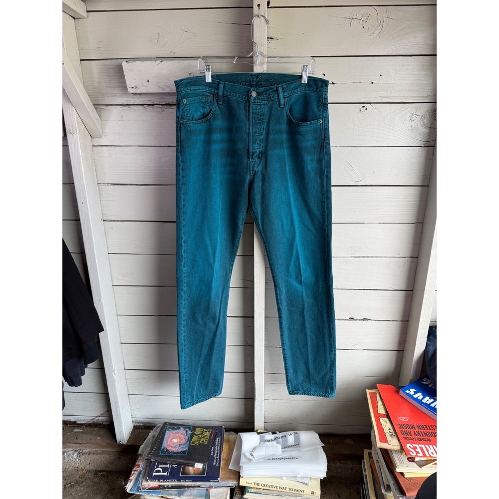 Levis 501 CT Custom Tapered Jeans Mens 36x34 Teal Blue Button Fly 28894-0062